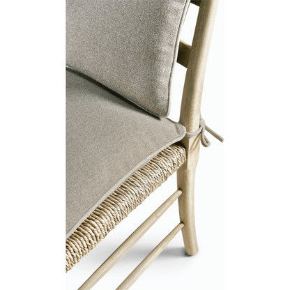 Timeless Doppler Ladderback Side Chair by Jonathan Charles in brown. Made from oak, fiber rush, foam, fabric in a coastal style.