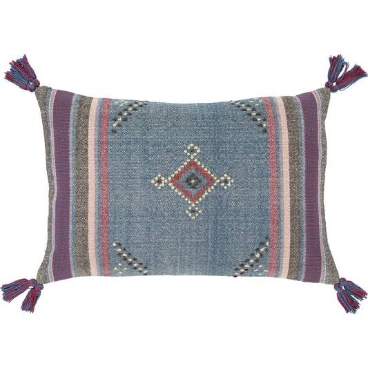 Darian Pillow - 25551 by Surya in bright blue, dark green, bright pink, charcoal, white, pale pink, medium gray, bright red. Made from 90% cotton, 10% wool in a eclectic & global style.