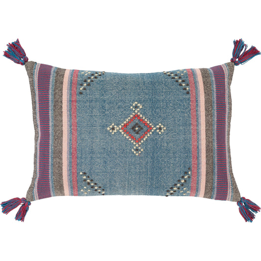 Darian Pillow - 25551 by Surya in denim, rose, black, ivory, pale pink, medium gray. Made from front: 90% cotton, 10% wool, back: 90% cotton in a unique style.