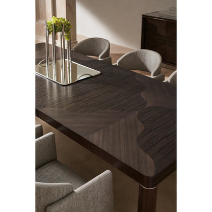 Mirror Image Dining Table by Caracole in silver and otter, walrus, polished silver. Made from asian hardwood, dyed eucalyptus, dyed tupelo in a traditional style.