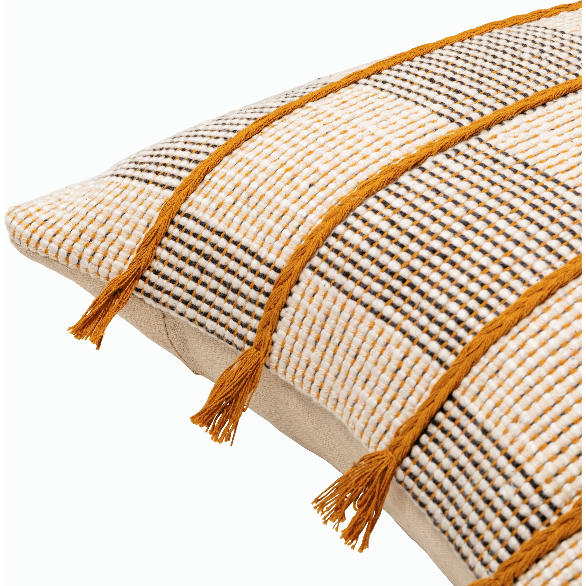 Draper Pillow - 32046 by Surya in pearl, off-white, warm grey, camel, light brown, copper. Made from front: 100% cotton, back: 100% cotton in a modern style.