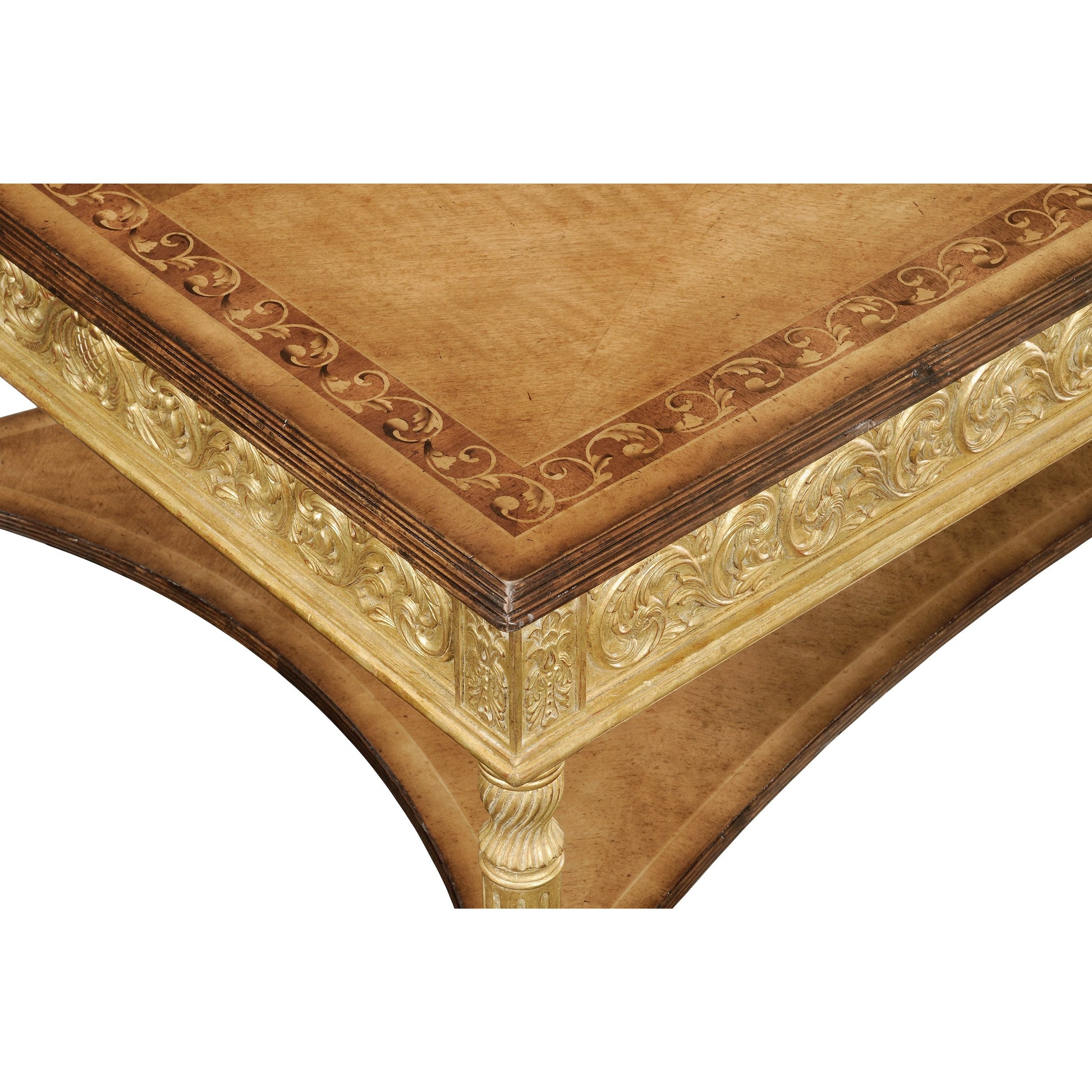 Versailles Louis Xiv Style Rectangular Coffee Table by Jonathan Charles in gold and light antique gold-leaf. Made from acacia in a traditional style.