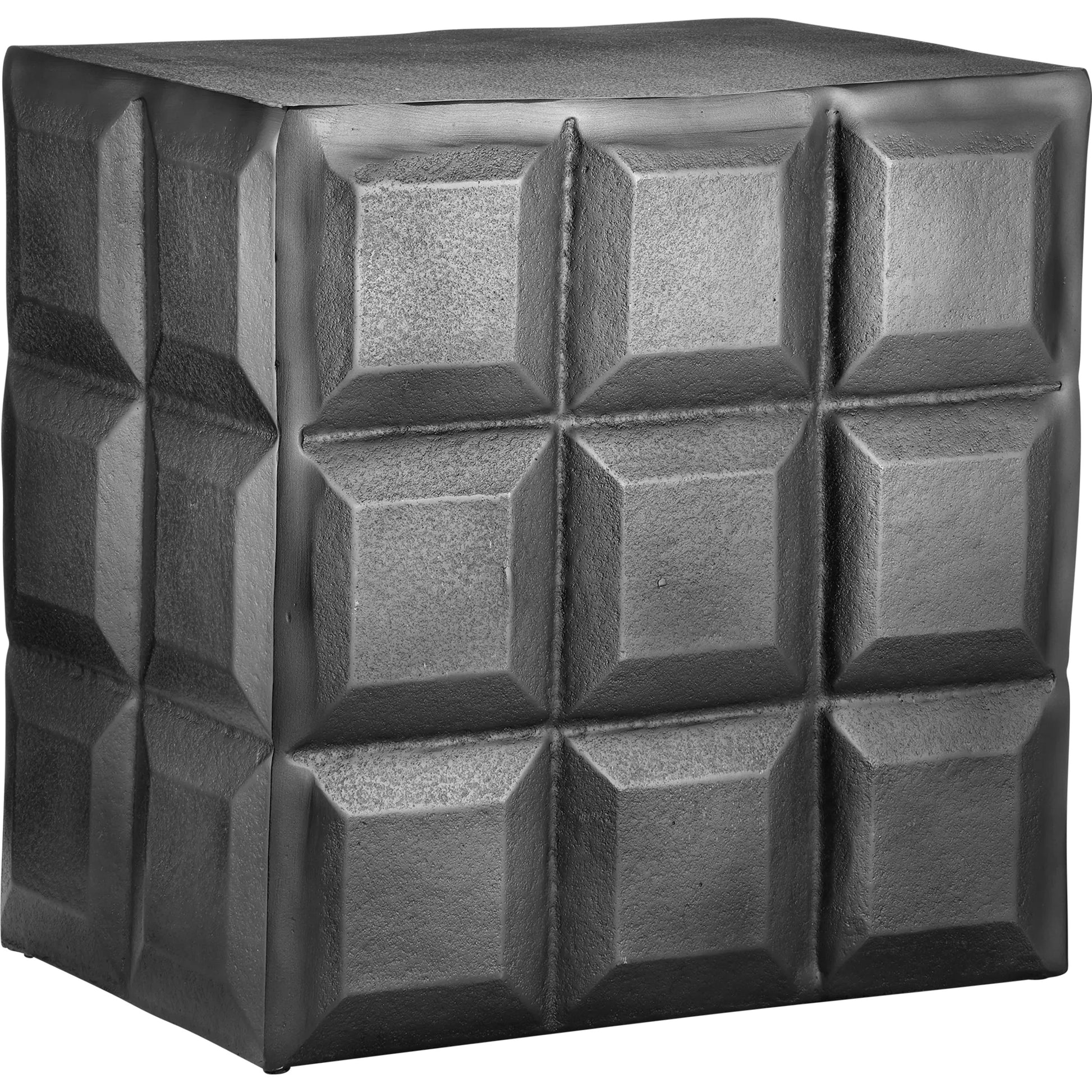 Bower Side Table by Currey and Company in black nickel. Made from cast aluminum in a modern style.