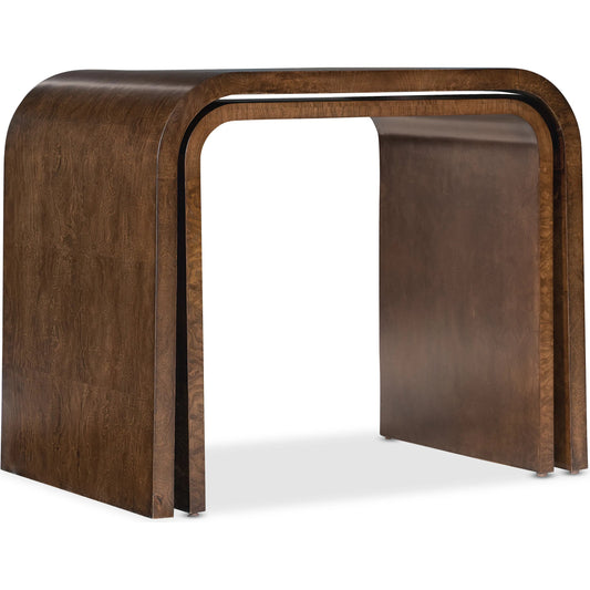 Archives Nesting Tables by Hooker Furniture in dark wood and classic walnut. Made from ash burl in a traditional style.