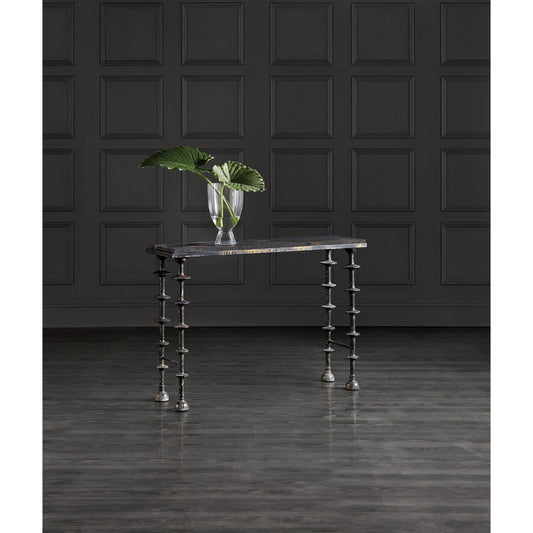 Melange Darcie Stone Top Hall Console by Hooker Furniture in black. Made from iron, stone in a traditional style.