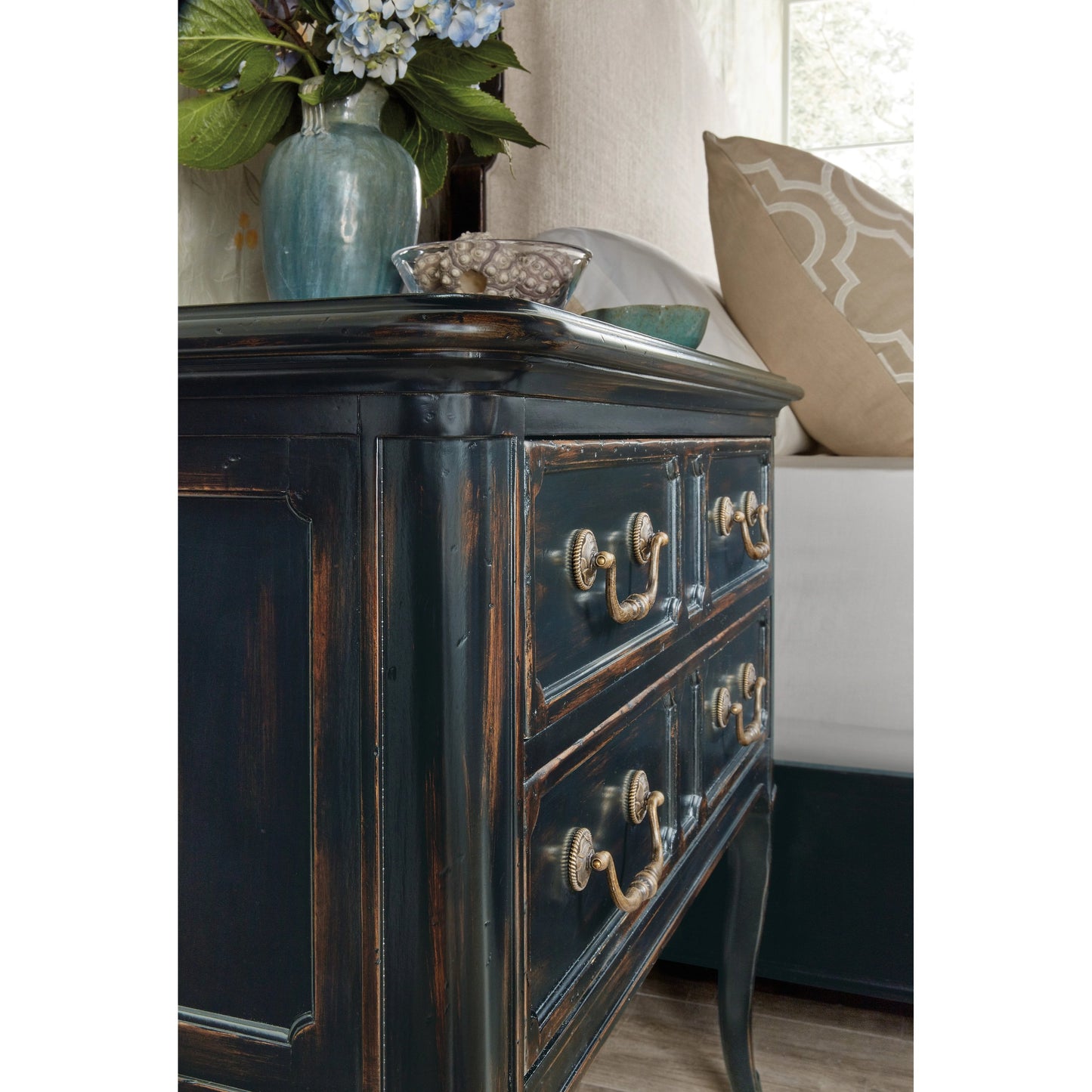 014 SI-2029037 | Lifestyle | Charleston Two-Drawer Nightstand by Hooker Furniture in black cherry. Made from cherry veneers with solid-wood edge top in a transitional style.