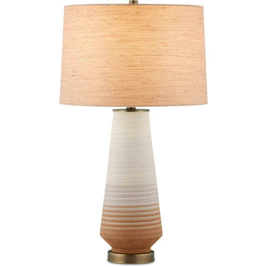 Geologie Table Lamp by Currey and Company in beige, pale gray, brown, antique brass. Made from porcelain, metal in a modern style.