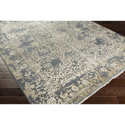 Desiree DSR-1000 Rug by Surya in medium gray, ivory, beige, tan. Made from 55% wool, 25% viscose, 20% cotton in a unique style.