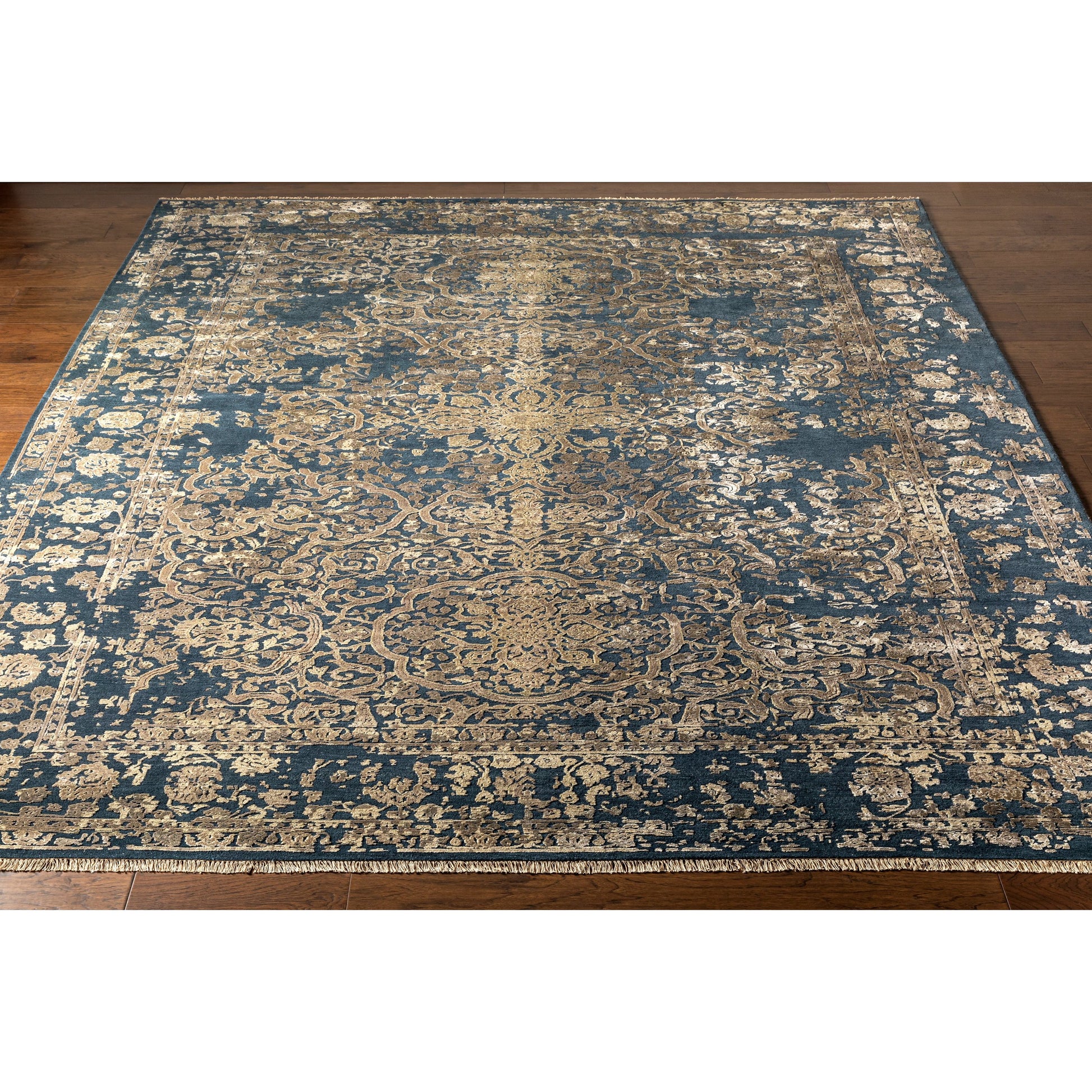 Desiree DSR-1000 Rug by Surya in medium gray, ivory, beige, tan. Made from 55% wool, 25% viscose, 20% cotton in a unique style.