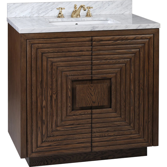 Morombe 36" Marble Vanity with Undermount Sink by Currey and Company in cocoa, white. Made from oak solids, veneers, carrara marble, vitreous china in a unique style.