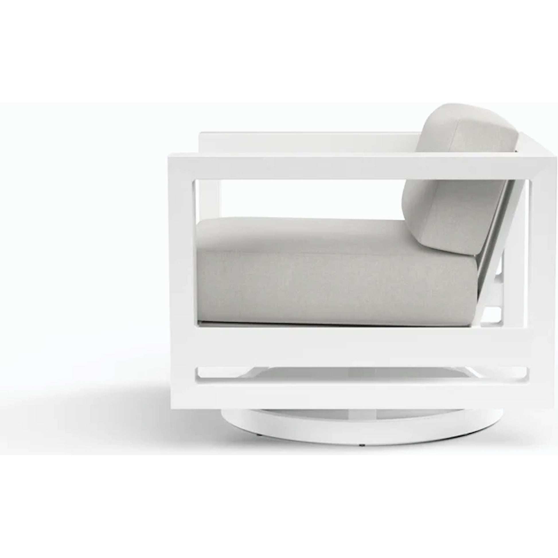 Newport Outdoor Swivel Club by Sunset West in frost. Made from aluminum in a modern style.