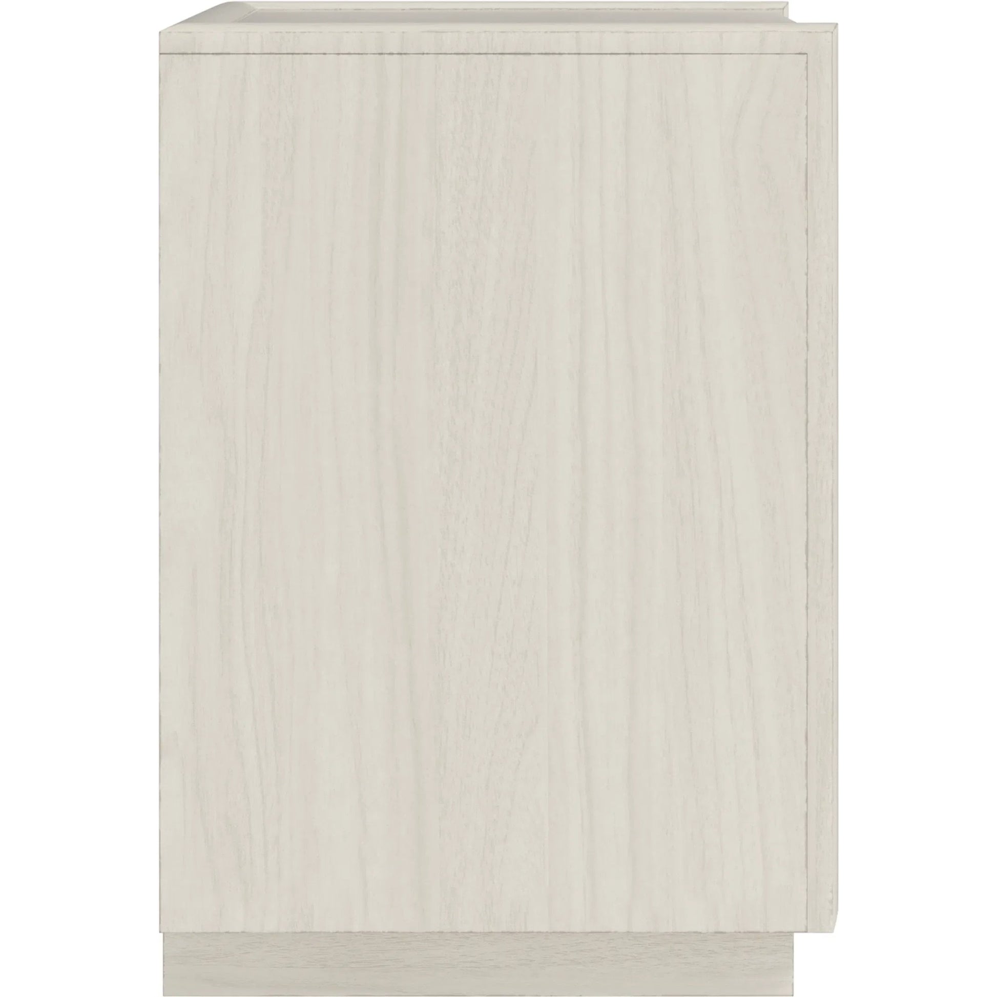 Cotiere Open Nightstand by A.R.T. Furniture in linen. Made from parawood solids, mixed split cathedral, quarter white oak veneers, fabric in a transitional style.