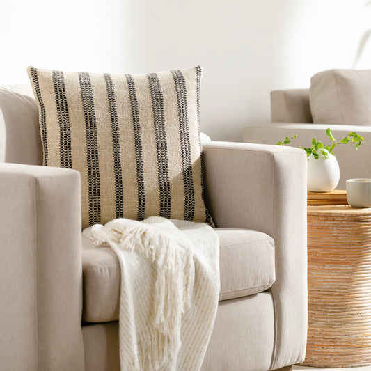 Ditto Pillow - 486082 by Surya in beige, charcoal, taupe. Made from front: 90% polyester, 10% cotton, back: 90% polyester in a modern style.