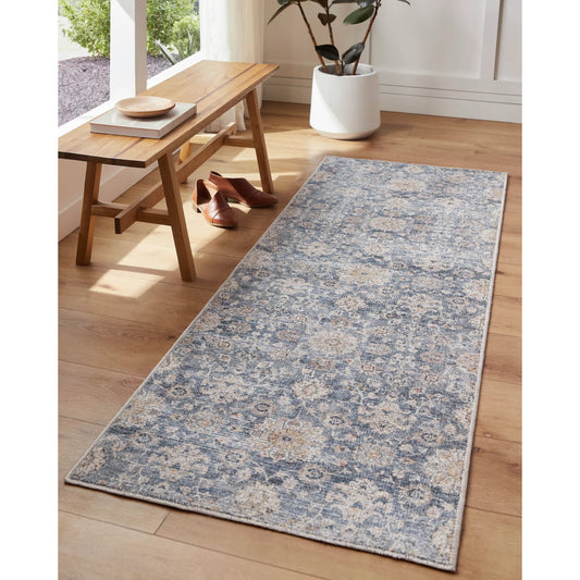 Downtown Rug - 487135 by Livabliss in blue, denim, cream, tan, light beige, amber. Made from face: 100% polyester, warp: 80% cotton, 20% polyester in a unique style.