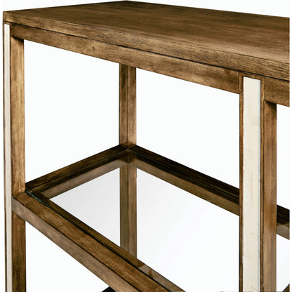 Jacques Etagere by Jonathan Charles in brown and medium brown mahogany. Made from mahogany, walnut burl veneer, faux bone in a modern style.