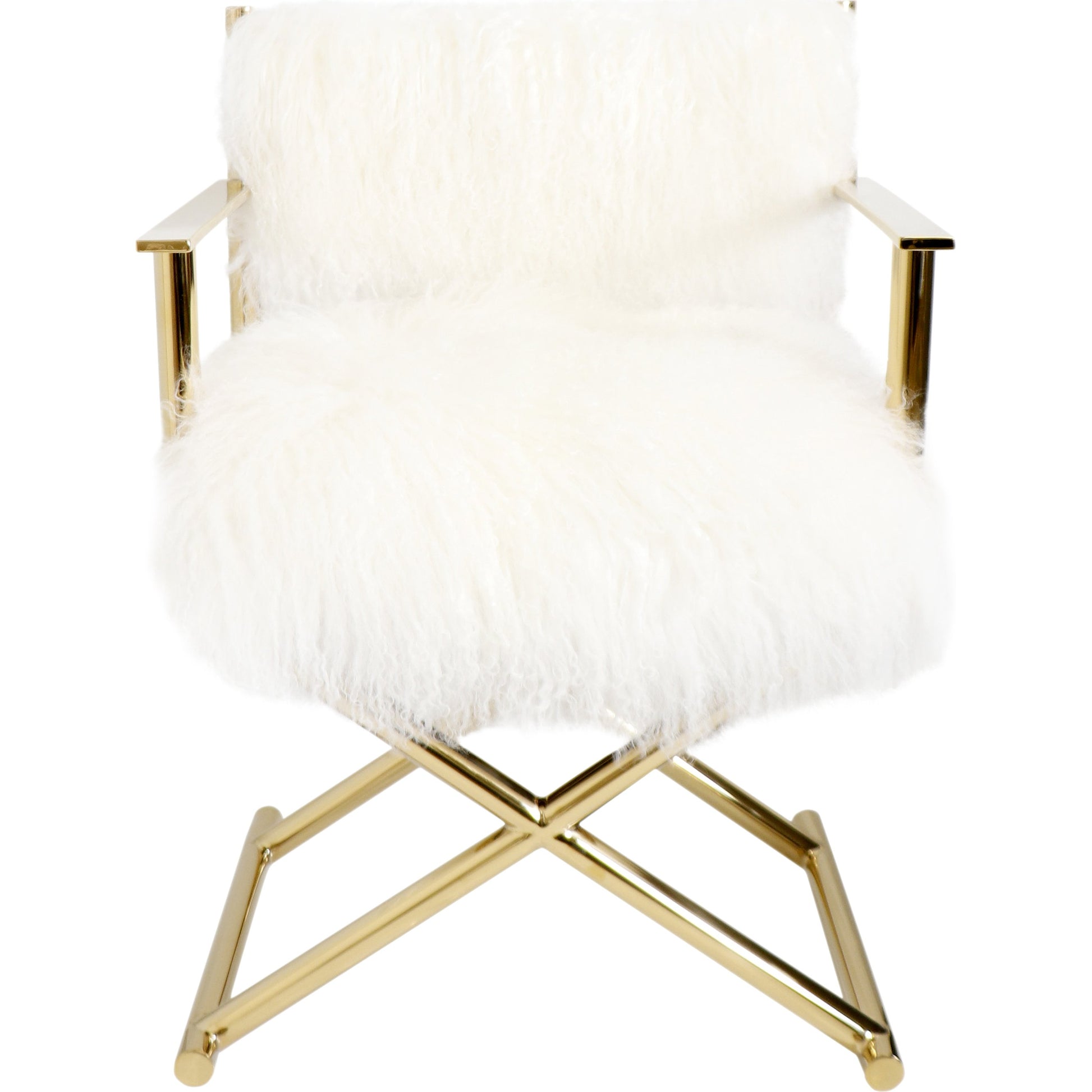 Mongolian Director's Chair by Pasargad Home in gold and white, gold. Made from mongol fur in a eclectic & global style.