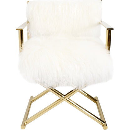 Mongolian Director's Chair by Pasargad Home in gold and white, gold. Made from mongol fur in a eclectic & global style.