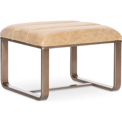 Cooper Ottoman by Hooker Furniture in firenze ghiaia and gold metal. Made from leather in a traditional style.