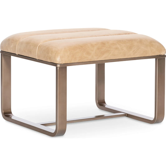 Cooper Ottoman by Hooker Furniture in firenze ghiaia and gold metal. Made from leather in a traditional style.