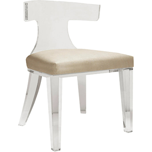 Duke Klismos Chair by Worlds Away in beige and clear. Made from acrylic, plywood, foam, vinyl in a modern style.