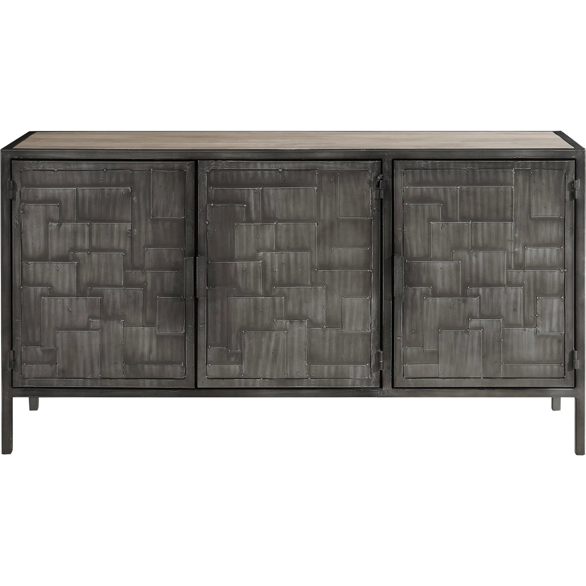 3-Door Metal Sideboard by Pulaski Furniture in gray and metal. Made from mango wood in a unique style.