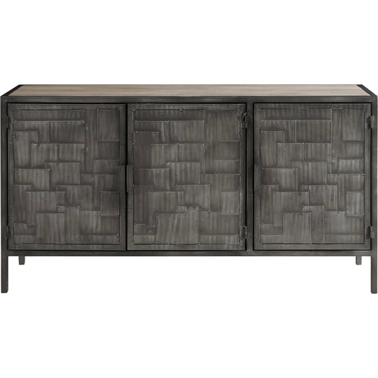3-Door Metal Sideboard by Pulaski Furniture in gray and metal. Made from mango wood in a unique style.
