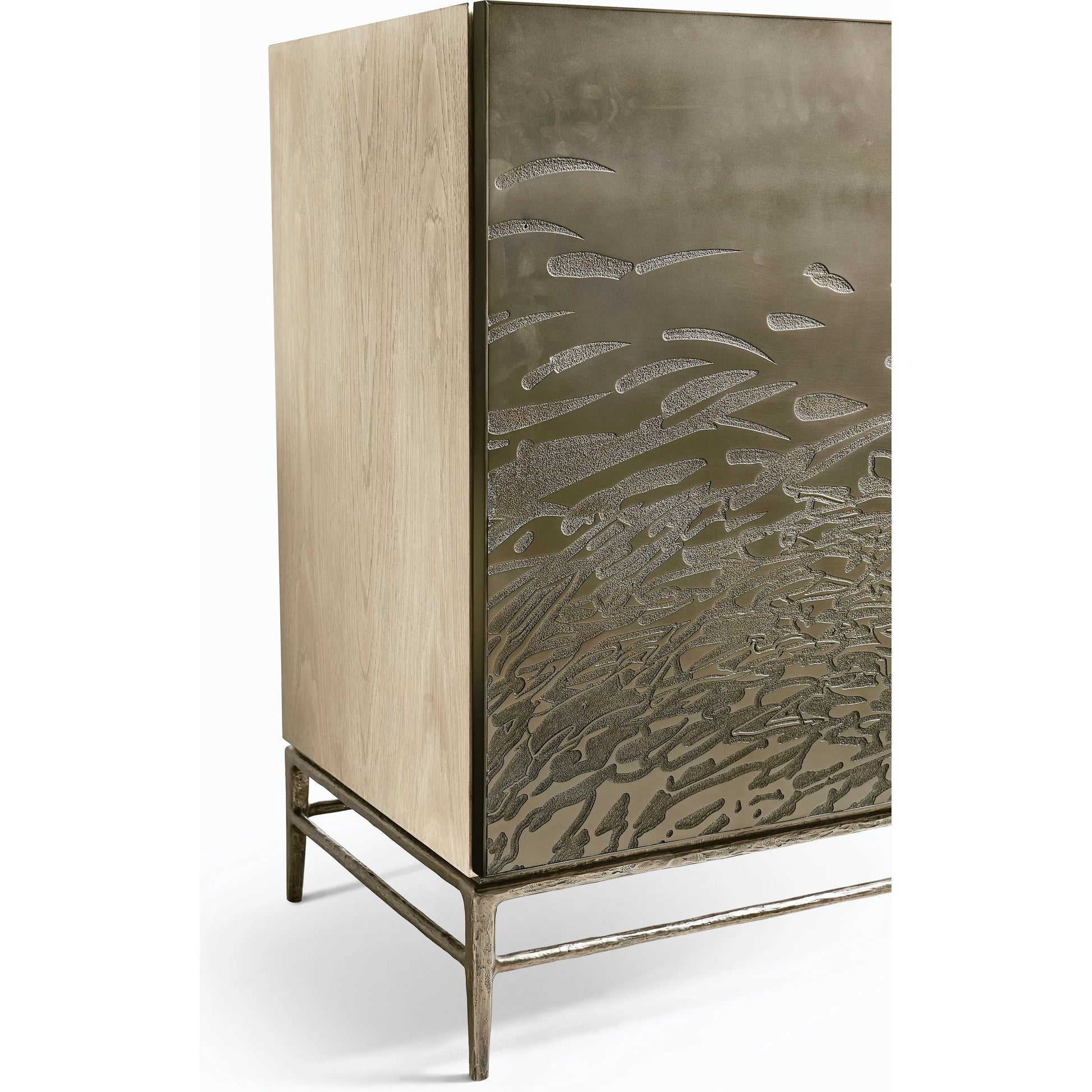 Water Diel Acid Etched Door Chest by Jonathan Charles in bleached oak. Made from oak, cast metal in a modern style.