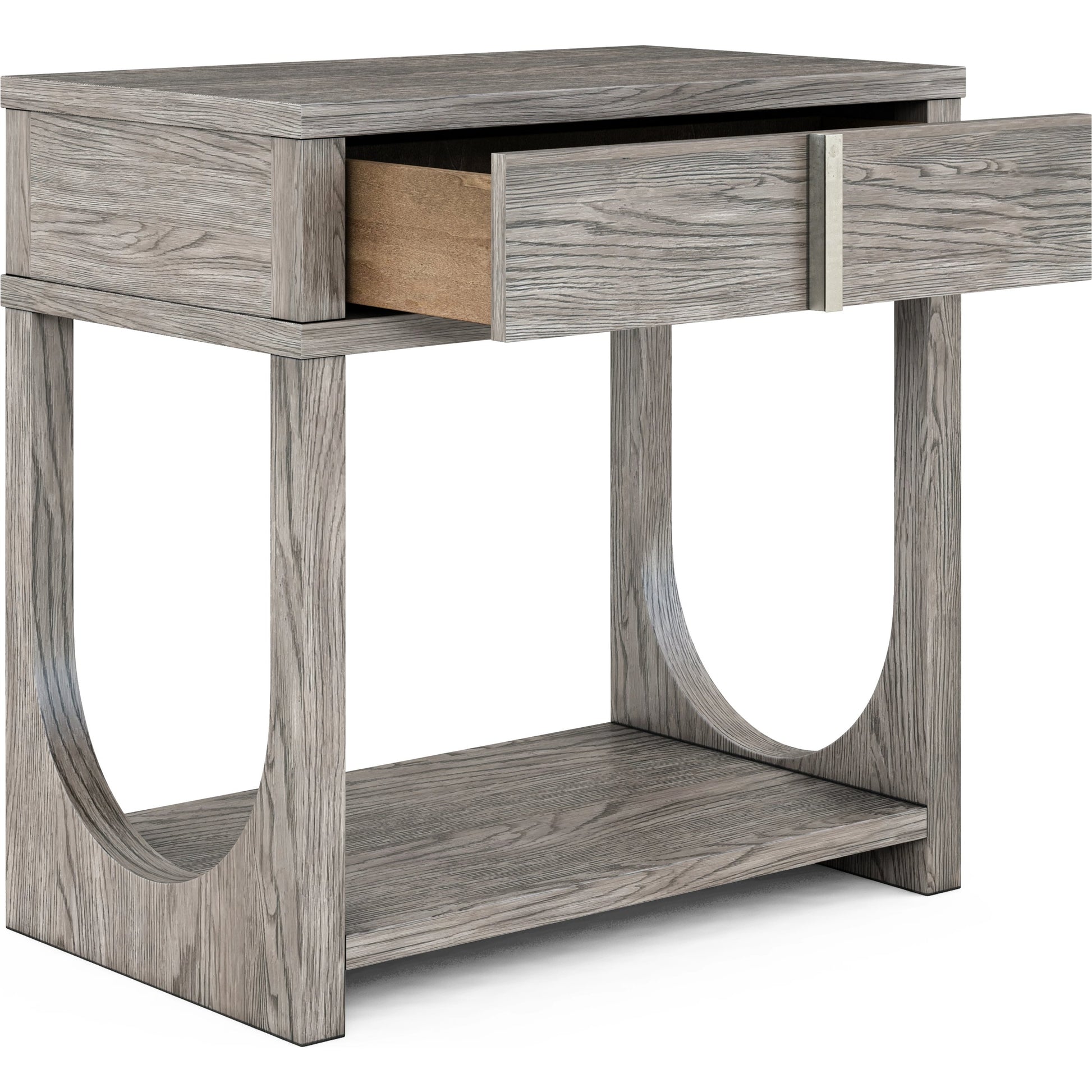 Vault Nightstand by A.R.T. Furniture in gray and mink. Made from parawood solids, white oak veneers in a modern style.