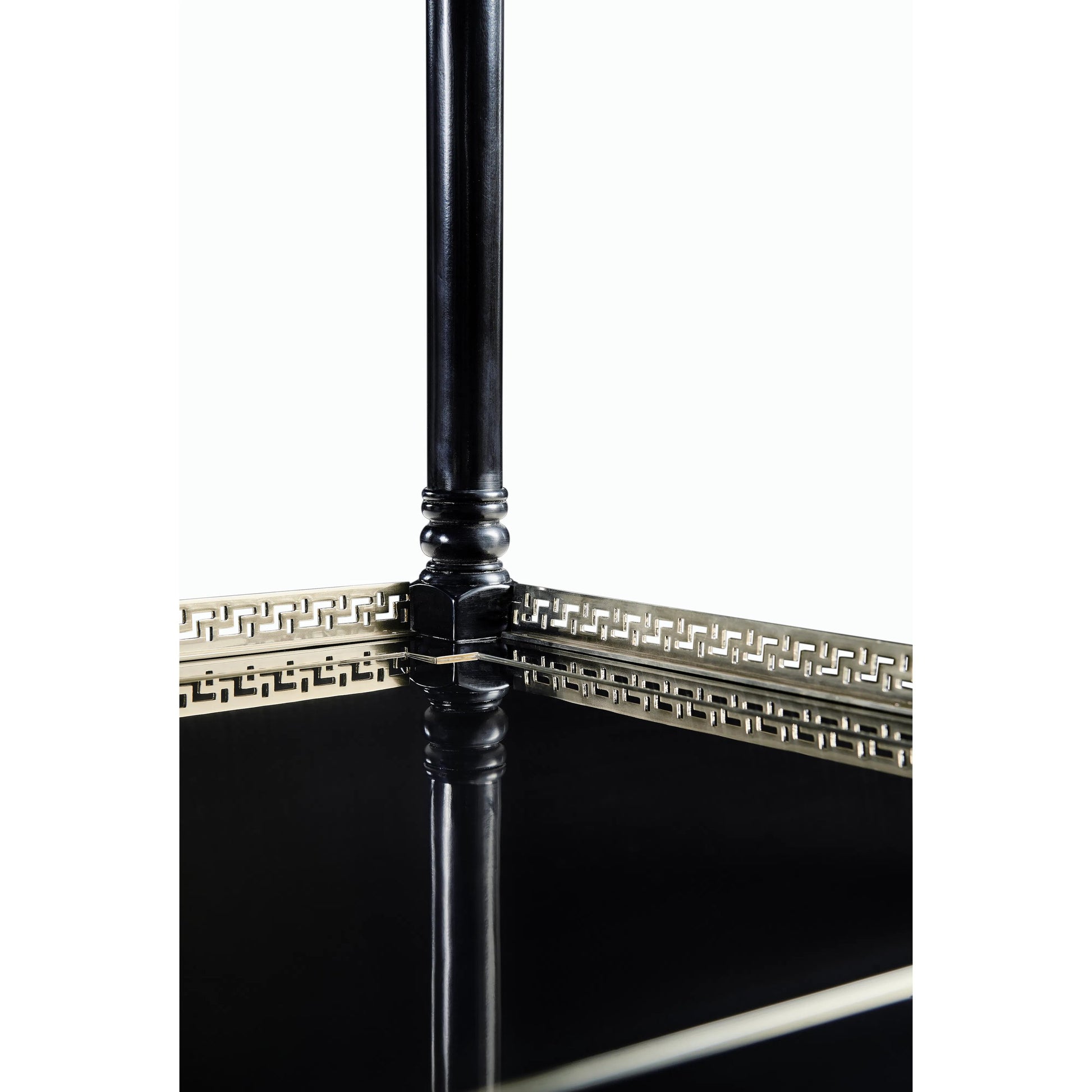 Reimagined Flux Lacquer Etagere by Jonathan Charles in lacquered black. Made from acacia in a modern style.