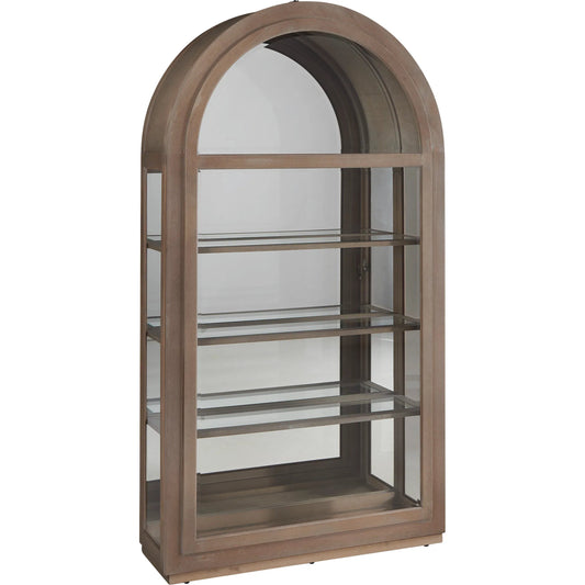 Arch Sliding Door Curio Cabinet by Pulaski Furniture in medium wood. Made from oak veneer in a unique style.