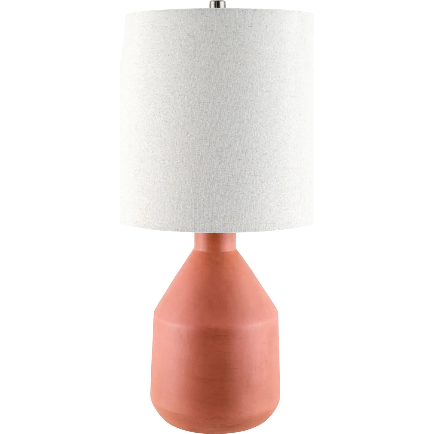 001 SI-2349494 | Primary Silo | Divo Accent Table Lamp by Livabliss in body: terracotta; shade: white; finial: metallic - nickel; harp: metallic - nickel; cord: translucent and plated, painted. Made from ceramic, linen, polyester, steel in a modern style.