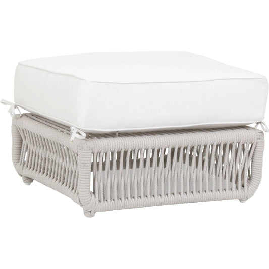 Dana Outdoor Rope Ottoman in Linen by Sunset West in natural. Made from olefin rope in a coastal style.