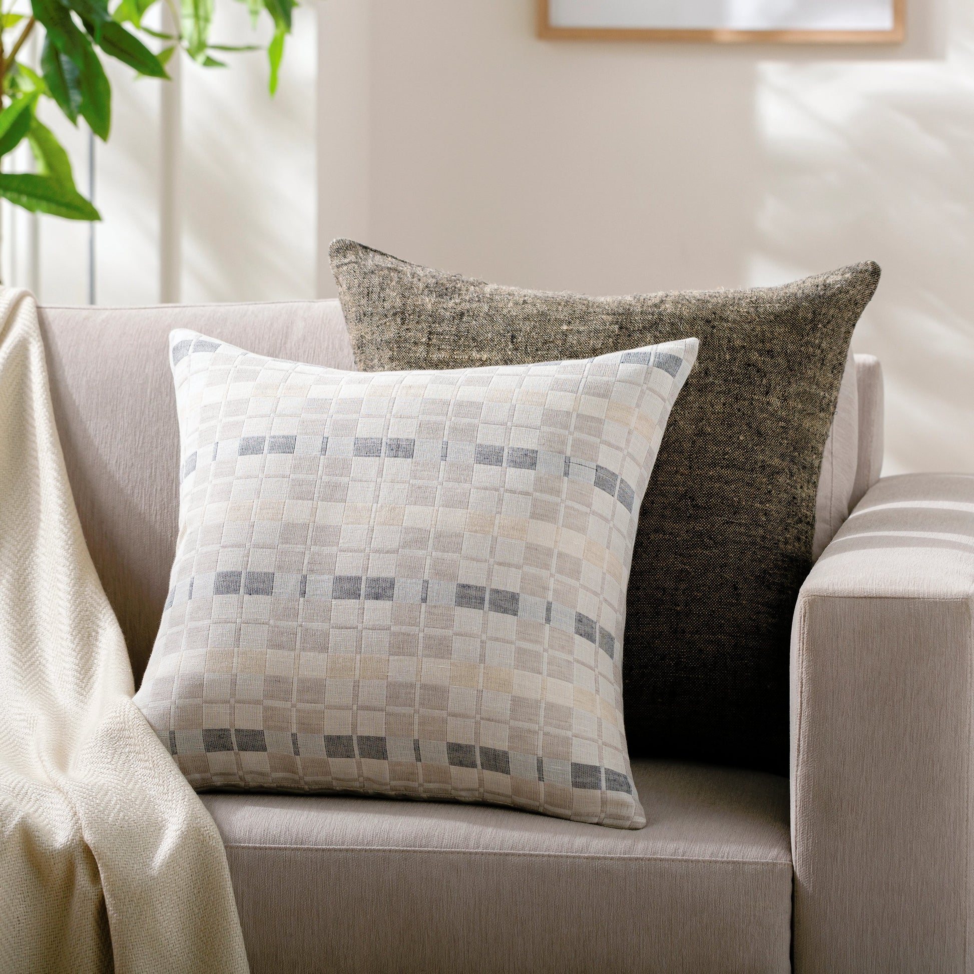 Divya Pillow - 481856 by Surya in light beige. Made from front: 60% linen, 40% cotton, back: 60% linen in a modern style.