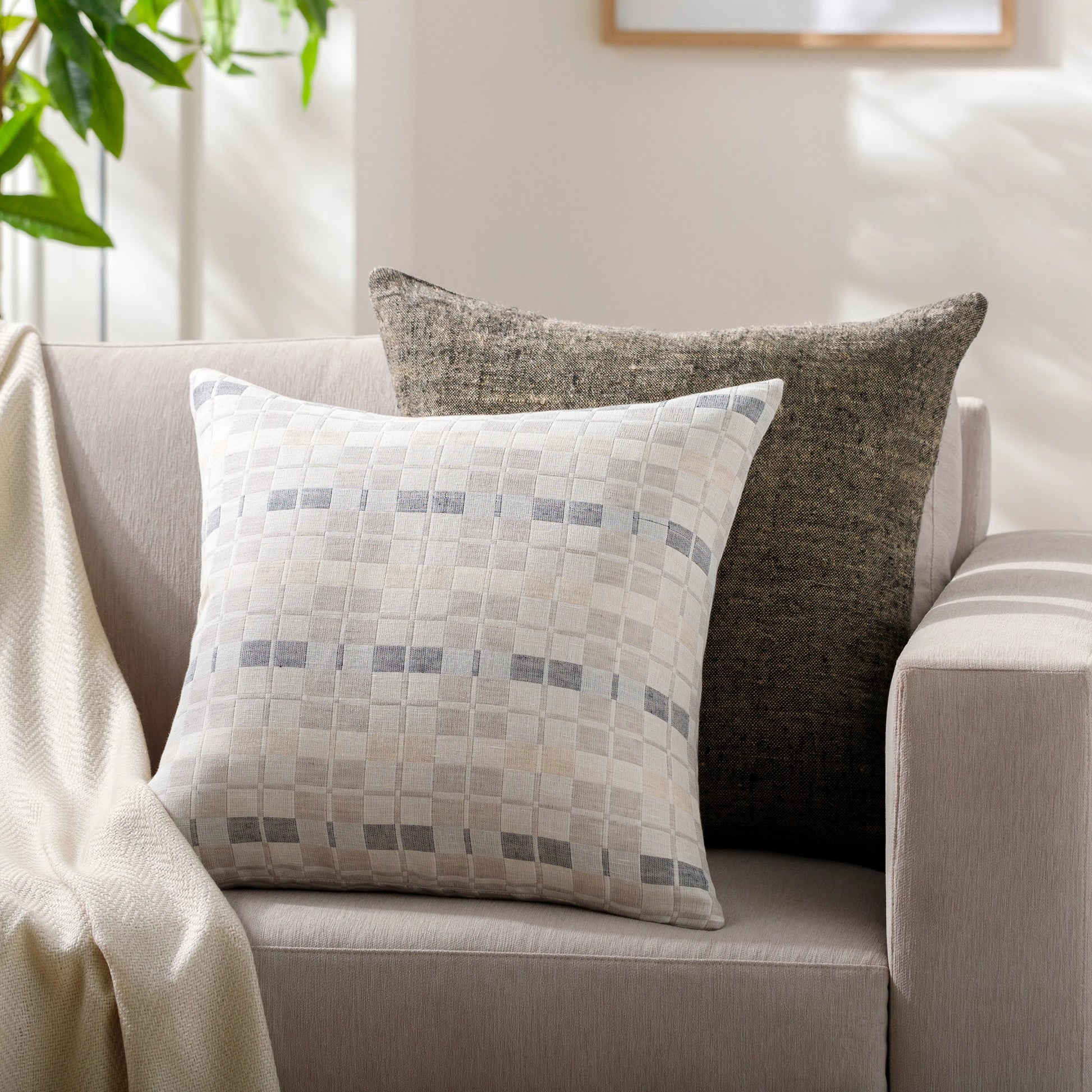 Divya Pillow - 481856 by Surya in light beige. Made from front: 60% linen, 40% cotton, back: 60% linen in a modern style.
