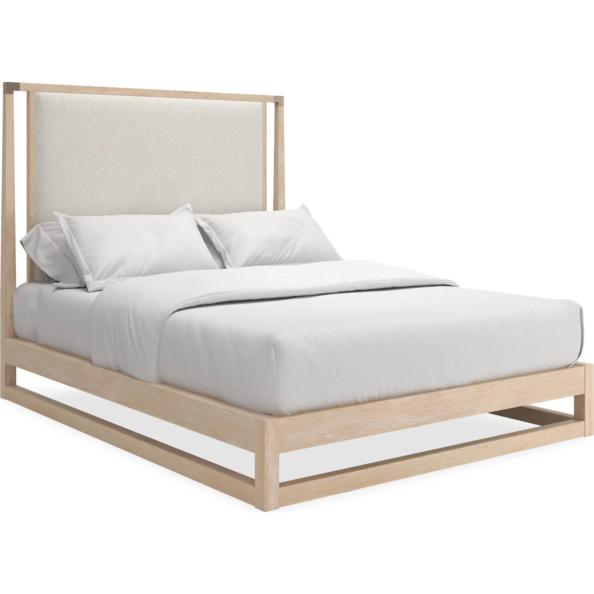 Pinstripe Upholstered  Bed by Caracole in sun drenched oak. Made from oak, quartersawn oak in a transitional style.