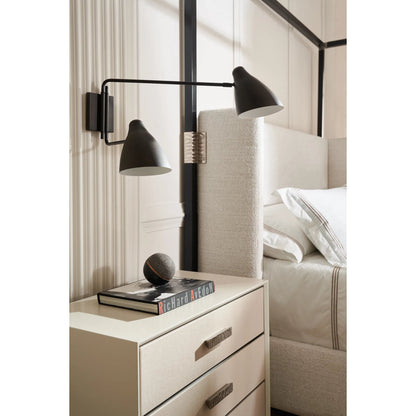 Silver Lining Nightstand by Caracole in silver and almond milk, brushed stainless. Made from poplar in a transitional style.