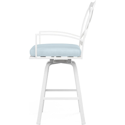 Bristol Outdoor Swivel Counter Stool in Canvas Flax w/ Self Welt by Sunset West. Made from aluminum in a modern style.