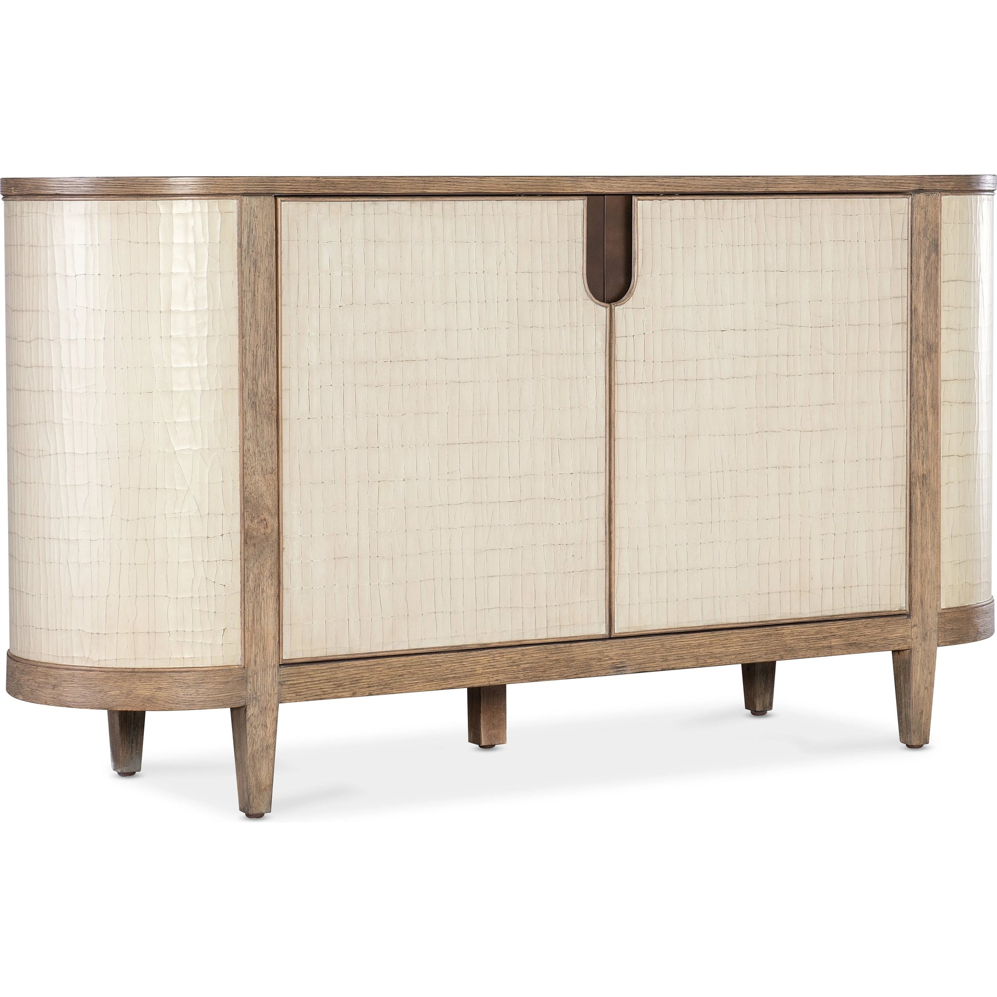 Melange Arbor Credenza by Hooker Furniture in medium wood. Made from oak veneers, canvas crackle in a modern style.