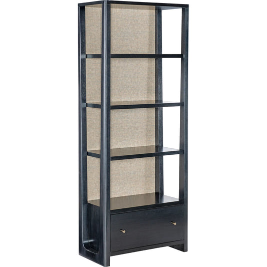 000 SI-2626245 | Primary Silo | Kenzo Bookcase by Hooker Furniture in black and classic black. wood grain. Made from eucalyptus veneers, raffia in a unique style.