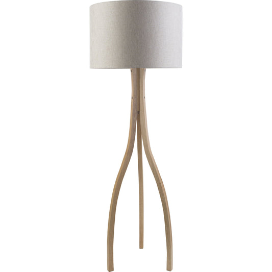Duxbury Floor Lamp by Surya in brown and natural finish. Made from shade (outside): linen, body: wood in a modern style.