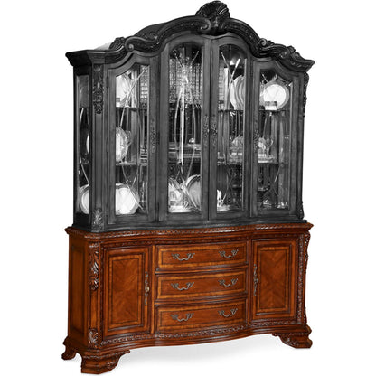 Old World China Base by A.R.T. Furniture in brown and medium cherry. Made from new zealand pine solids, cathedral cherry veneer, exotic avodire veneer in a traditional style.