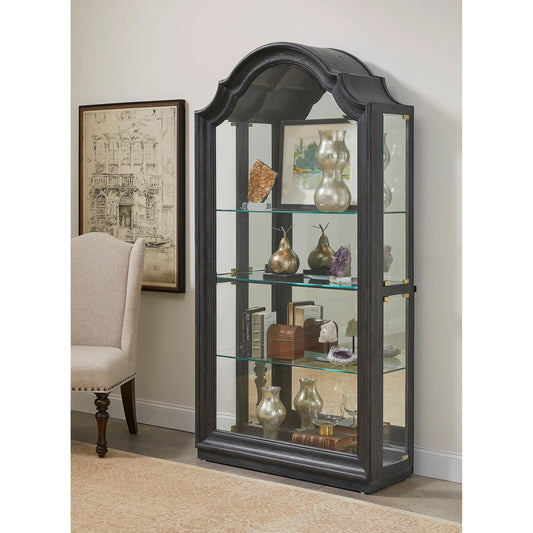 Traditional Side Entry Curio by Pulaski Furniture in dark brown. Made from oak wood veneers in a unique style.