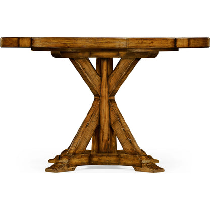 Casual Accents Country Walnut Round Wood Dining Table by Jonathan Charles in country farmhouse walnut. Made from acacia in a rustic style.