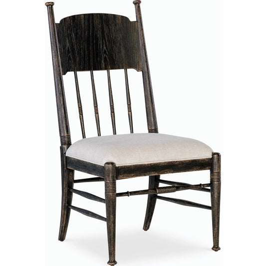 Americana Upholstered Seat Side Chair by Hooker Furniture in beige. Made from oak veneers and fabric in a cottage & farmhouse style.