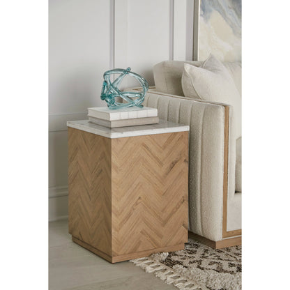 Garrison Accent Table by A.R.T. Furniture in washed oak. Made from parawood solids with ash embossing, white oak veneers, travertine in a cottage & farmhouse style.