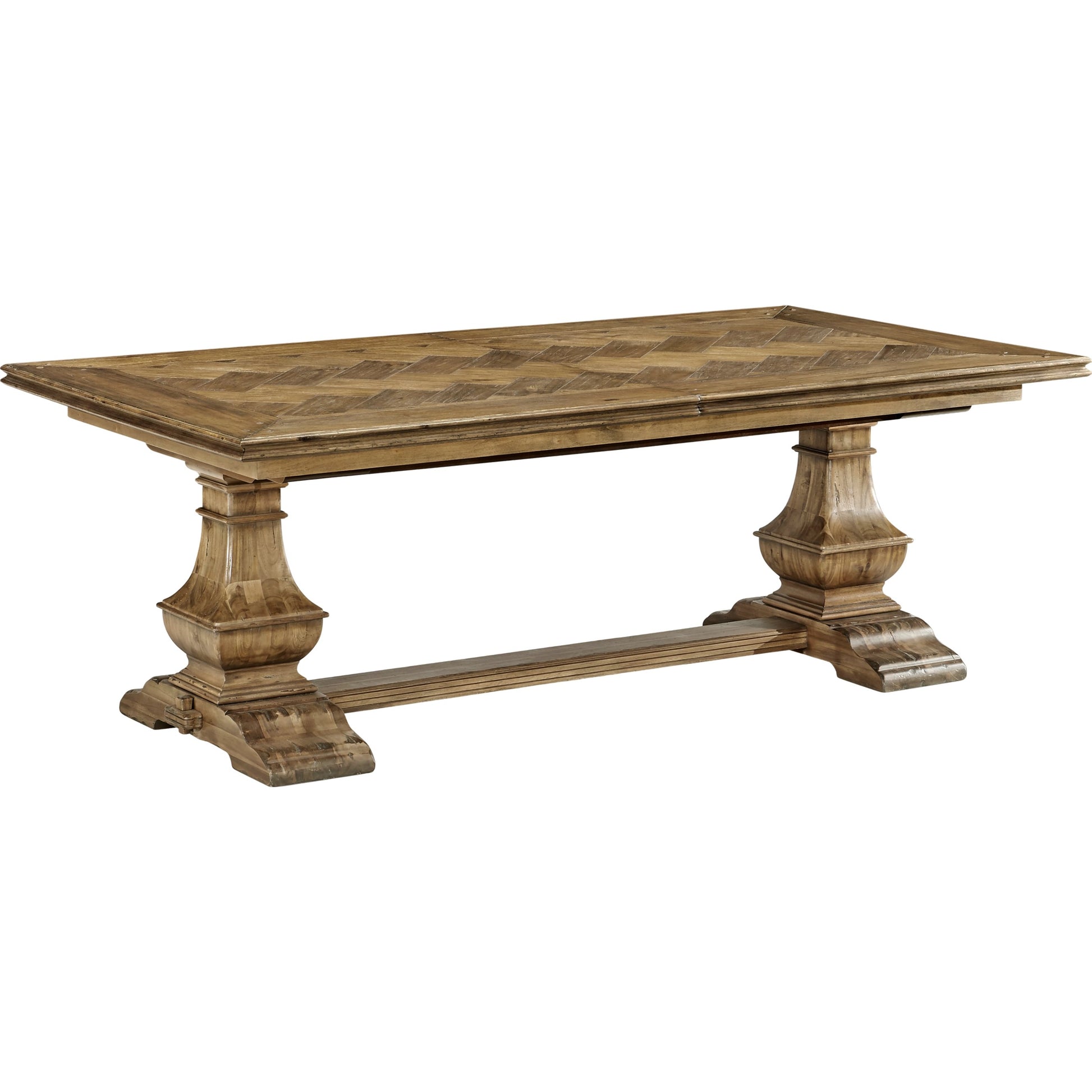 Casual Accents Medium Driftwood Parquet Top Dining Table by Jonathan Charles in medium brown driftwood. Made from acacia in a modern style.