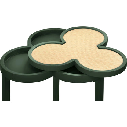 Dylan Clover Cigar Table by Worlds Away. Made from solid wood, mdf, rattan in a eclectic & global style.