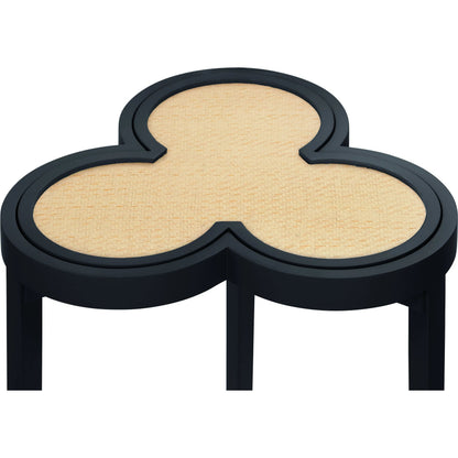 Dylan Clover Cigar Table by Worlds Away. Made from solid wood, mdf, rattan in a eclectic & global style.