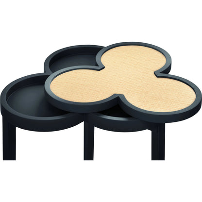 Dylan Clover Cigar Table by Worlds Away. Made from solid wood, mdf, rattan in a eclectic & global style.