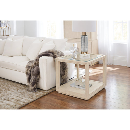 Nouveau Chic End Table by Hooker Furniture in sandstone. Made from oak veneers, tempered glass, metal in a modern style.